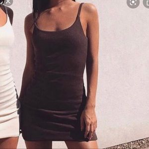 MESHKI brown ribbed mini dress